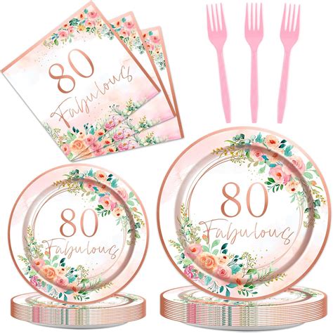 Amazon.com: OBUSATT 96Pcs Floral 80 Fabulous Party Supplies 80th ...