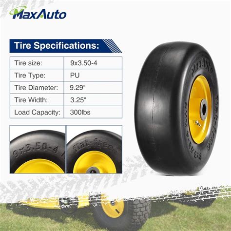 Buy MaxAuto Set of 2 9x3.50-4 9x3.50x4 Lawnmower Tire on Wheel, 3.5 ...