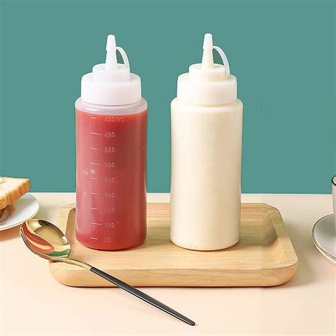 Wolpin (2 Pcs) Kitchen Sauce Bottle Dispenser Plastic Squeeze Bottle ...