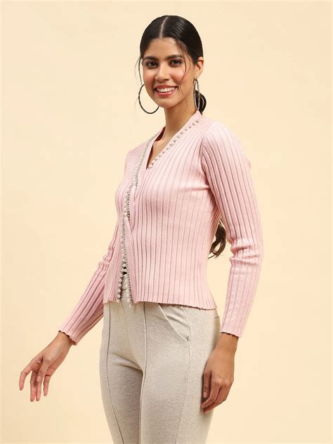 Pink embellished Viscose Crop Pullover – Global Republic