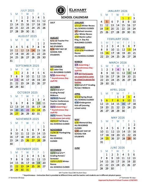 Elkhart Community Schools Calendar 2025-26 | Holidays