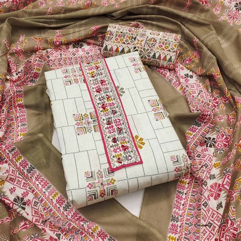 Soft Pure Cotton Dress Fabric in Off White with Modern Geometric Patte