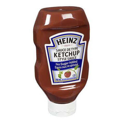 HEINZ Ketchup No Sugar Added, 1ct, 750ml, 25.36 oz