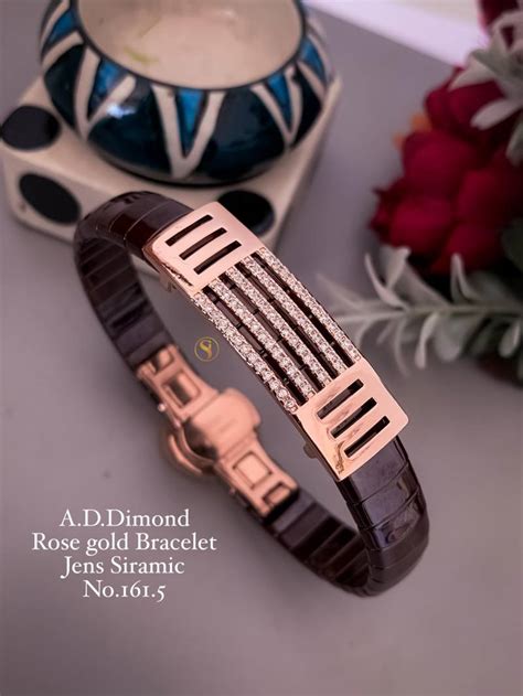Ad Diamond Rose Gold Ciramic Mens Bracelet