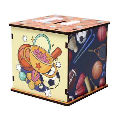 The Rosette Imprint MDF Piggy Bank Cube for Kids, Children - Sports ...