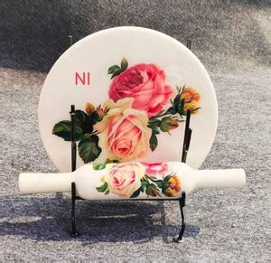 Nest Interiors Home Enamel Floral Printed Marble Chakla Belan with ...