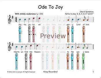 Recorder Sheet Music - Ode To Joy by Recorder Songs And Lessons | TpT
