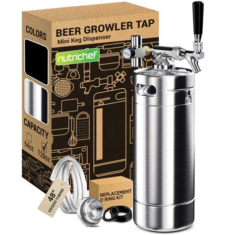 Nutrichef Pressurized Growler Tap System 128oz Stainless Steel Mini Keg ...