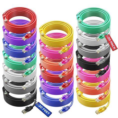 Maximm 20ft Cat6 Ethernet Cable Cord - Multicolor 20 Pack, India | Ubuy