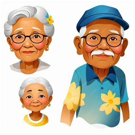 Filipino Grandpa and Grandma vector set white background isolated a ...
