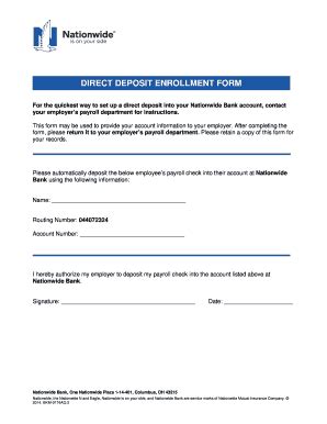 Direct Deposit Enrollment Form (PDF) - Nationwide Insurance - Fill and ...
