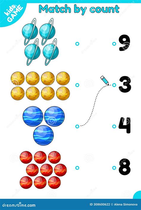 Math Space Game Add Planets and Match with Number Stock Illustration ...
