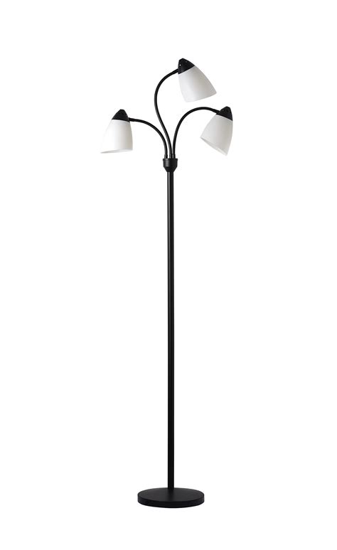 Mainstays 3 Head Floor Lamp Black with White Plastic Shades and with ...