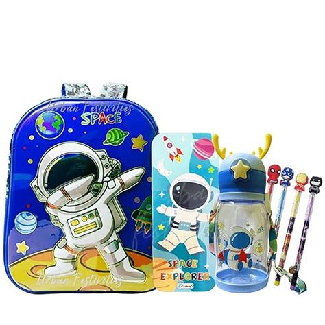 Urban Festivities Stationery Combo Space School Bag with Water Bottle ...