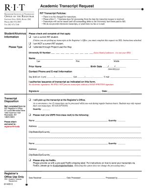 Rochester Institute Of Technology Transcript Request - Fill Online ...