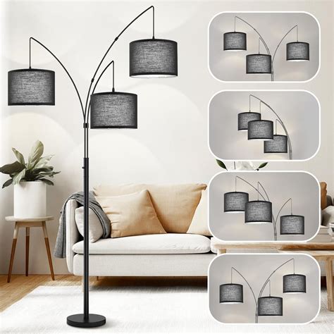 3 Lights Arc Floor Lamps for Living Room, Black Modern Tall Standing ...