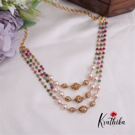 Simple Three Layer Multi-Stone & Pearl Mala NC2265 – Kruthika Jewellery