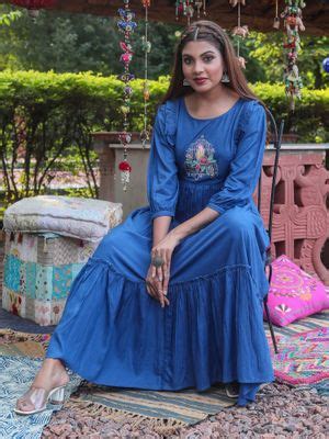 Buy Rangmayee Blue and Pink Embroidered Tiered Maxi Dress Online