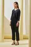 Buy Black Polyester Fringe V-neck Top And Pant Co-ord Set For Women by ...