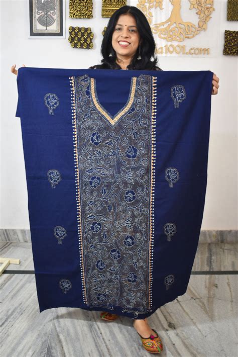 Hand Embroidered Kantha work cotton fabric - (Length 2.8 mtrs ...