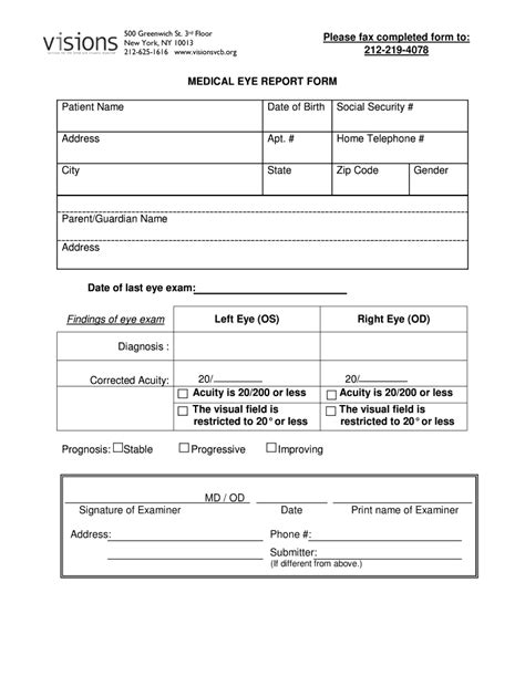 Fillable Online visionsvcb MEDICAL EYE REPORT FORM Patient Name Date of ...