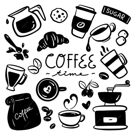 Premium Vector | Hand drawn coffee time doodle silhouette