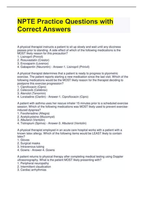 NPTE Practice Questions with Correct Answers - NPTE - Stuvia US