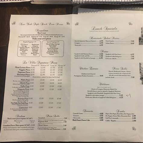 Menu at La Villa restaurant, Russellville