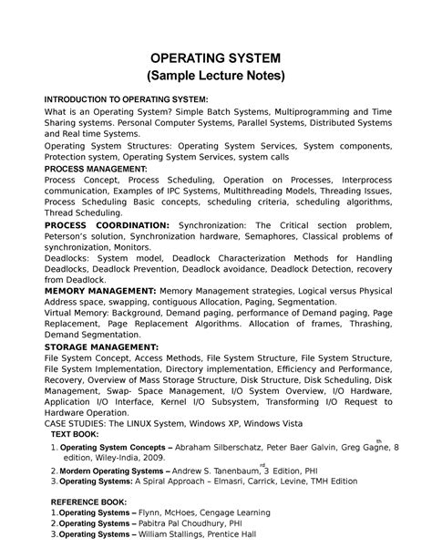 Lecture notes-OS - OPERATING SYSTEM (Sample Lecture Notes) INTRODUCTION ...