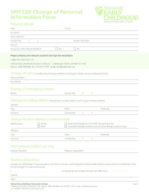 Fillable Online selmarchildhood edu SF22B Change of Personal ...
