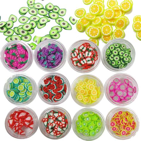 12 Boxes Fruit Slice Polyclay Slice Charms Resin Nail Art Decorations ...