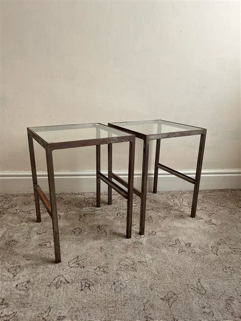 Patinated Steel And Glass End Table — Bureau Bruton Antiques & Vintage