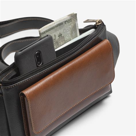 Personalised Mens Crossbody Bag - Black & Tan