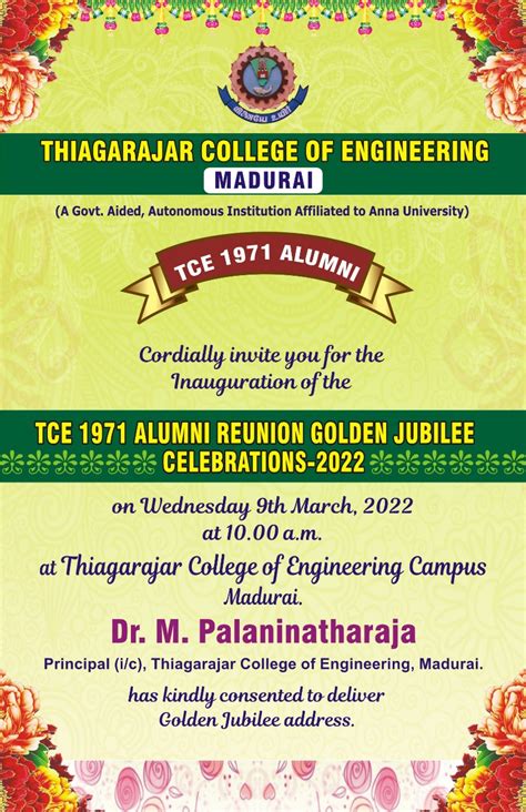 GOLDEN JUBILEE CELEBRATION - TCE 1971 BATCH | Thiagarajar College of ...
