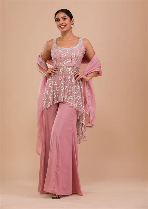 Buy Pink Sequins Shimmer Readymade Salwar Suit - Koskii