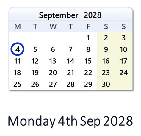 September 4, 2028 Calendar with Holiday info and Count Down - IND