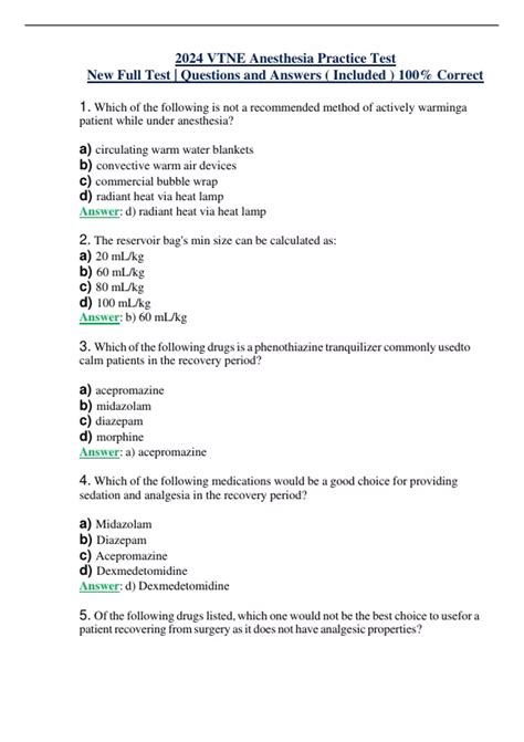 2024 VTNE Anesthesia Practice Test New Full Test | Questions and ...