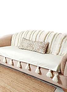 Morroccan Tufted Tassel Couch Cover Set- Off-White (3 Seater + Chaise ...