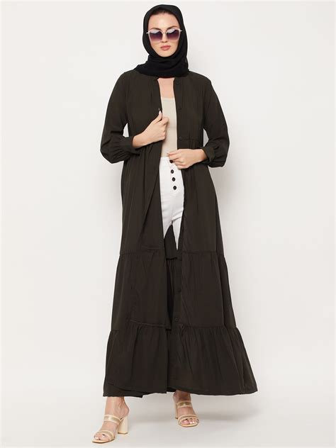Nabia Olive Green Frill Women Abaya with Georgette Scarf