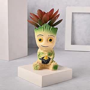 Floweraura Decorative Artificial Red Succulent Plant in Cute Groot ...
