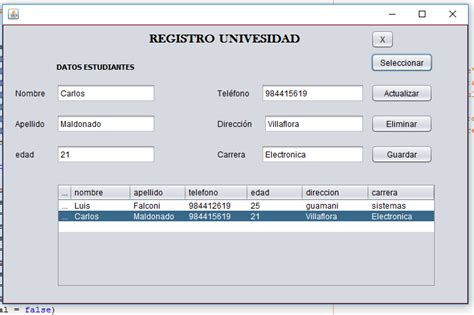 Java Crud MySQL 的图像结果