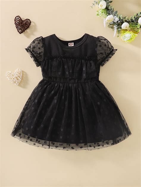 Baby Contrast Polka Dot Mesh Dress