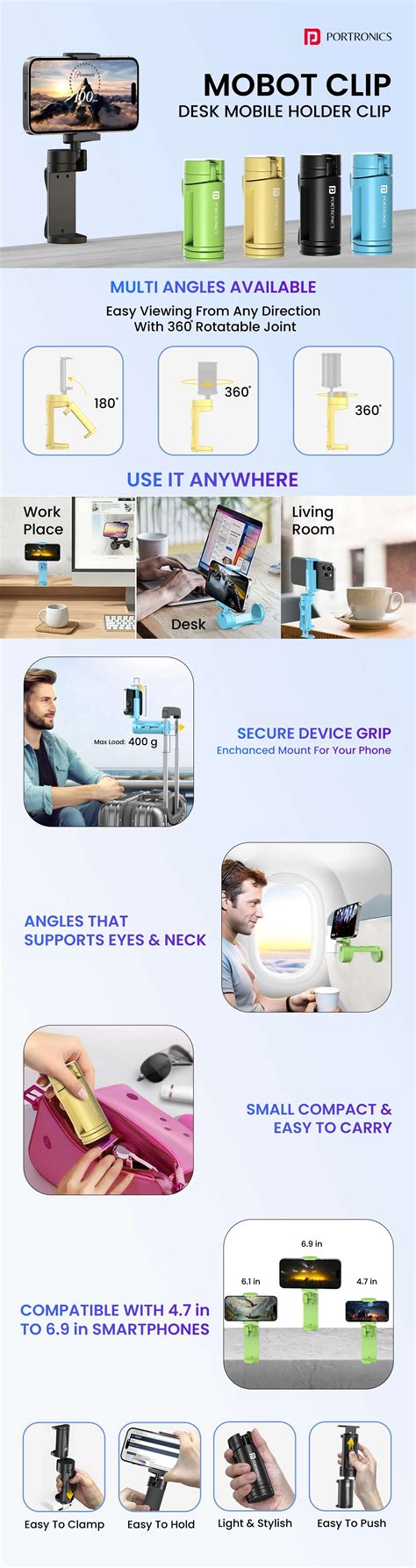 Portronics Mobot Clip Mobile Holder Best Price in India on Thevaluestore.in