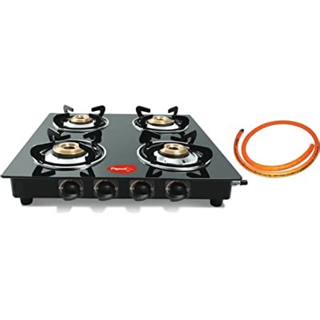Pigeon Brunet 4 Burner Glass Cooktop with hose pipe Stainless Steel ...