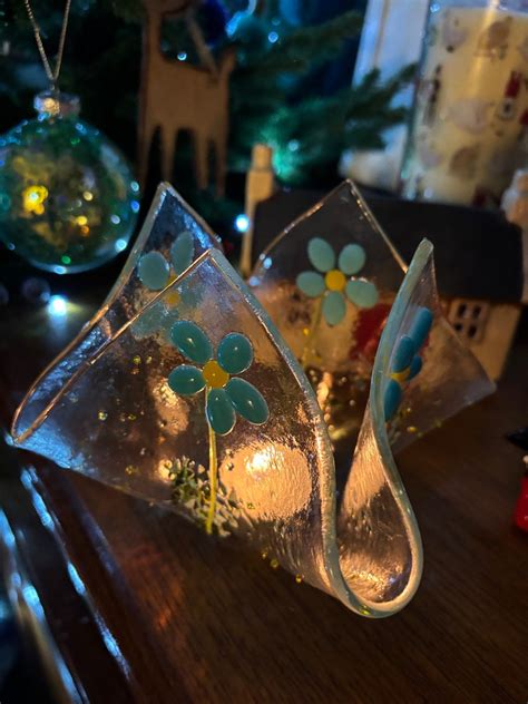 1 place now available *** Fused glass handkerchief drape candle holder ...