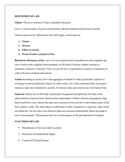 ECO Notes - DEFINITION OF LAW Ulpian- The art or science of what is ...