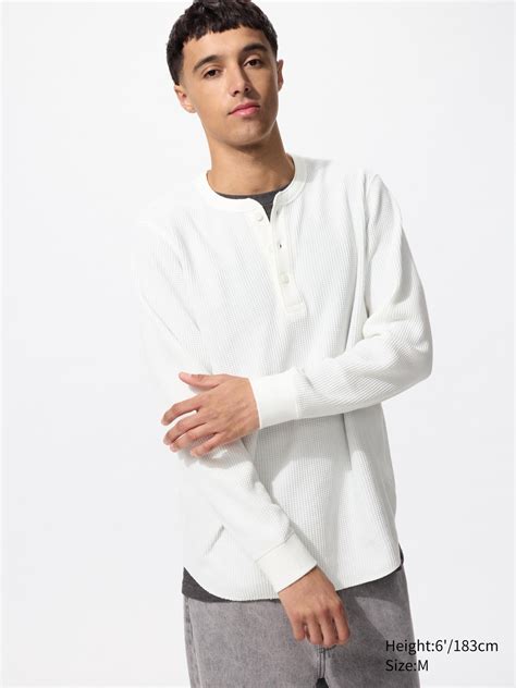 Men's Waffle Henley Neck Long Sleeved T-Shirt | UNIQLO ES