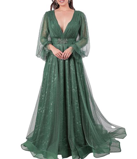 Terani Couture Lace V-Neck Long Sleeve Gown | Dillard's