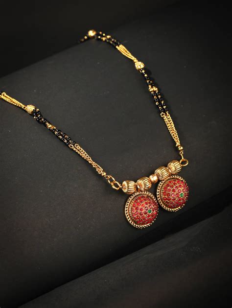Magenta American Diamond Gold Plated Mangalsutra – Priyaasi