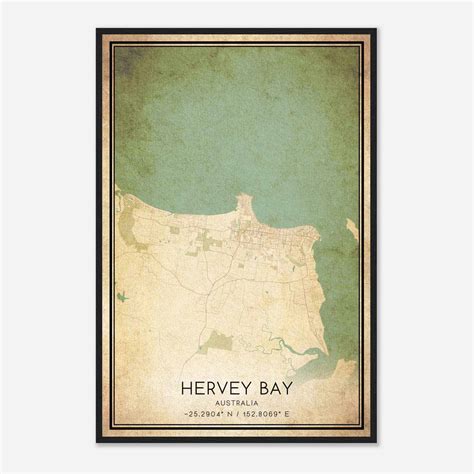 Vintage Hervey Bay Australia Map Poster, Hervey Bay City Road Wall Art Print - Custom Maps & Posters